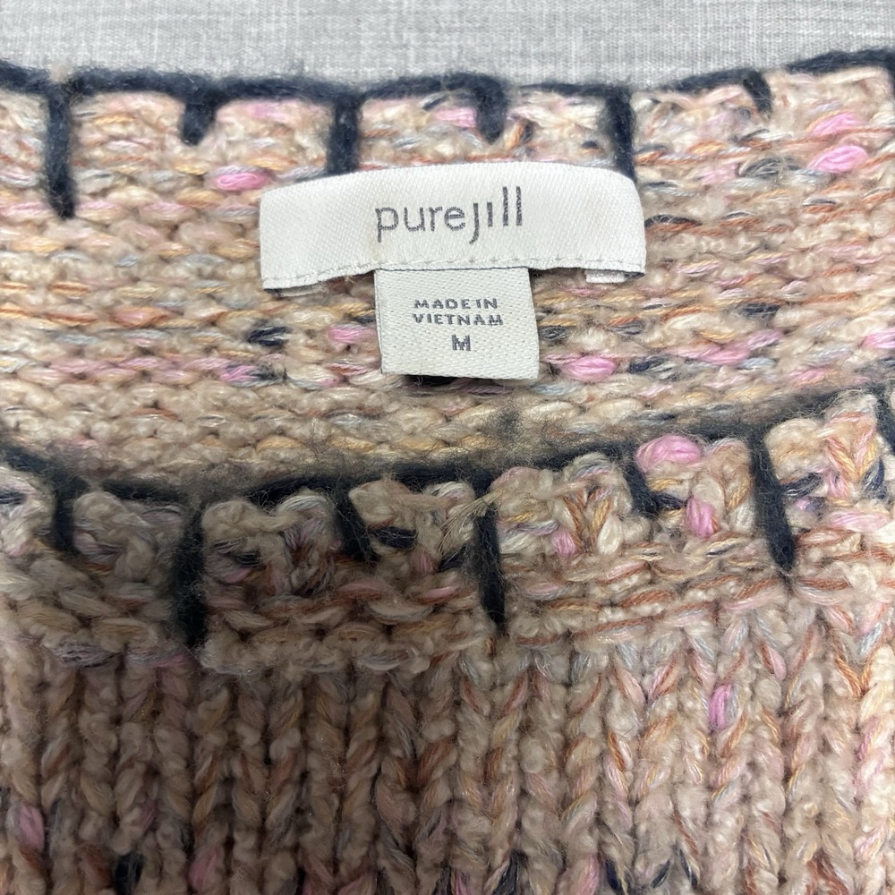 Pure Jill J. Jill Beige Marled Sweater Womens Medium Blanket Stitch Trim - Picture 5 of 12